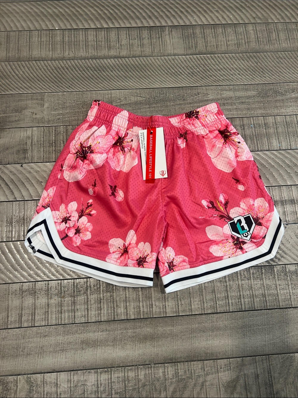 Pink Floral Girls' Athletic Shorts with Contrast Hem